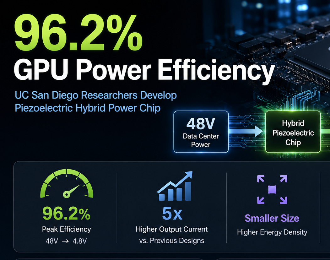 Các nhà nghiên cứu phát triển chip hybrid áp điện, đạt hiệu suất chuyển đổi điện năng 96,2% cho GPU