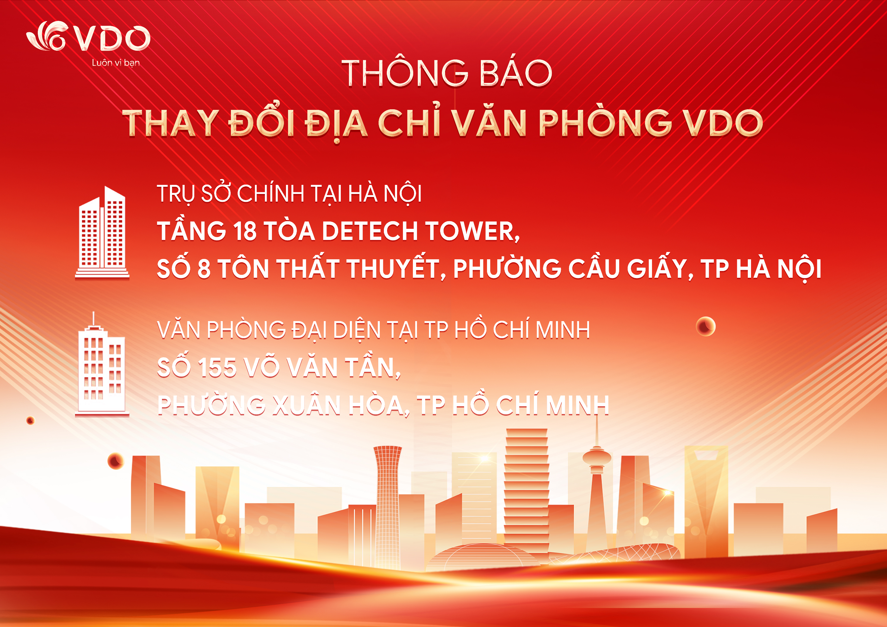 Thông báo thay đổi địa chỉ văn phòng VDO
